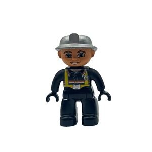 Lego Duplo figure man fireman Silver Hat‎ Fire Fighter